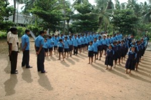 Blind school students doing prayer