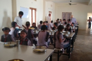 Blind school students in lunch time