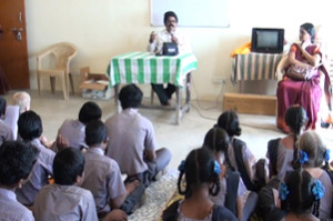 Blind school students listening classes