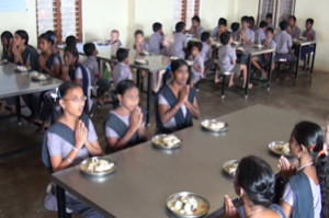 Blind school students doing breakfast