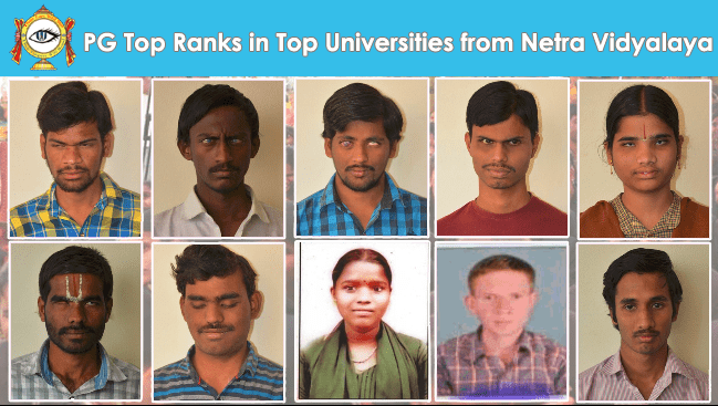 PG Top Ranks in Top Universities from Netra Vidyalaya